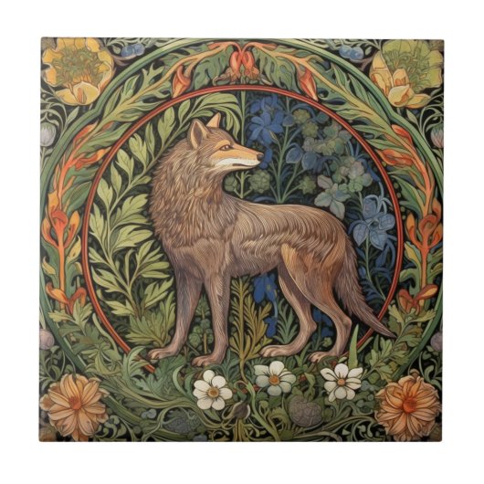 Wolf in het bos art nouveau tegeltje (Voorkant)