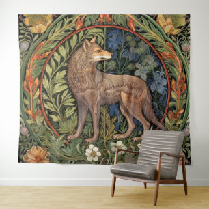 Wolf in het bos art nouveau wandkleed