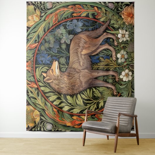 Wolf in het bos art nouveau wandkleed (In situ)