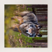 Wolf in het bos legpuzzel (Horizontaal)