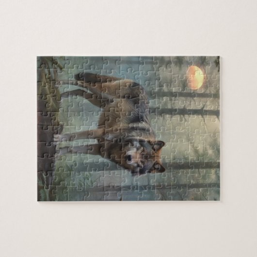 Wolf in het bos legpuzzel (Horizontaal)