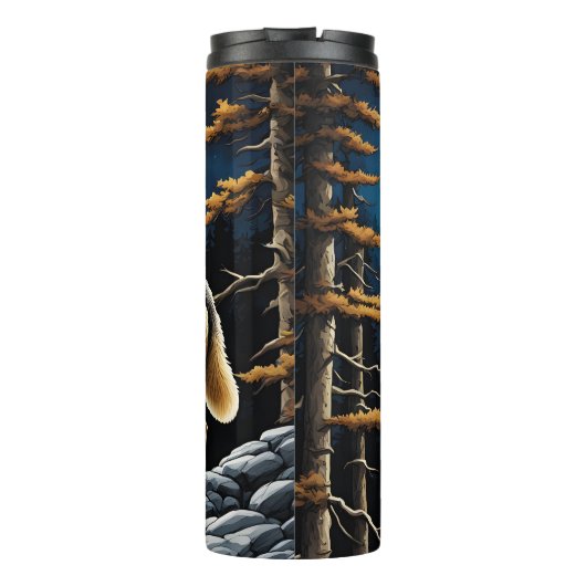 Wolf in het bos met Gele Maan Thermosbeker (Achterkant)