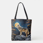 Wolf in het bos met Gele Maan Tote Bag (Achterkant)