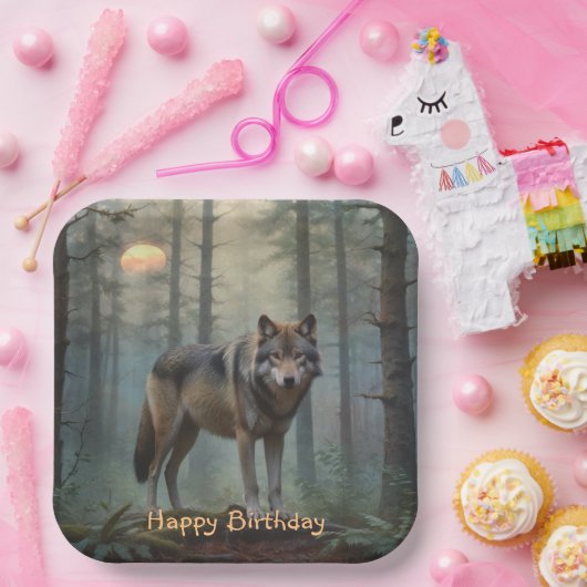 Wolf in het bos papieren bordje (Feest)