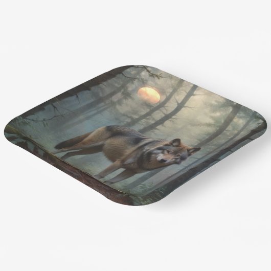 Wolf in het bos papieren bordje (Gebogen)