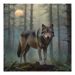 Wolf in het bos perfect poster