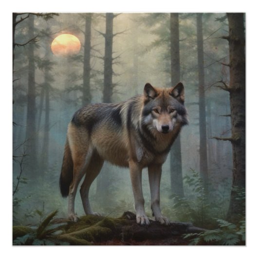 Wolf in het bos perfect poster (Voorkant)