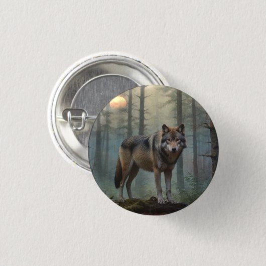 Wolf in het bos ronde button 3,2 cm (Voorkant /achterkant)