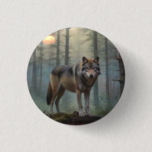 Wolf in het bos ronde button 3,2 cm