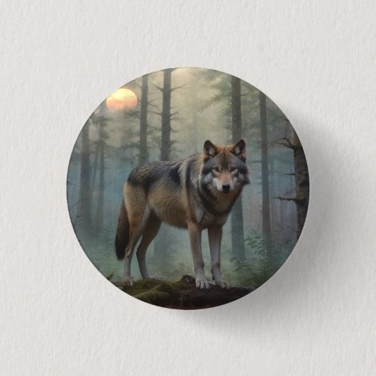 Wolf in het bos ronde button 3,2 cm (Voorkant)