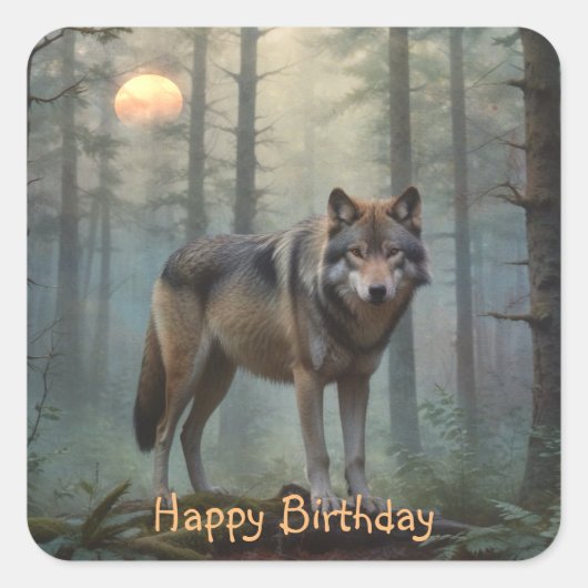 Wolf in het bos vierkante sticker (Voorkant)