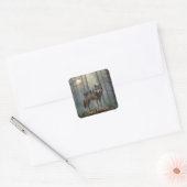 Wolf in het bos vierkante sticker (Envelop)