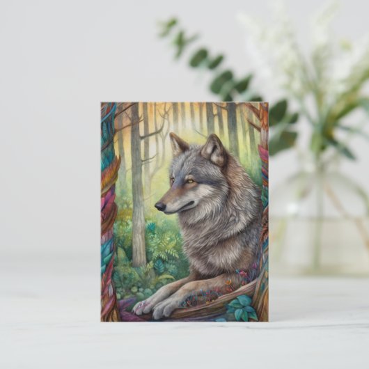 Wolf in het Forest Art Briefkaart (Staand voorkant)