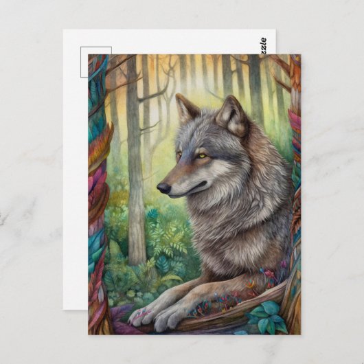 Wolf in het Forest Art Briefkaart (Voorkant / Achterkant)