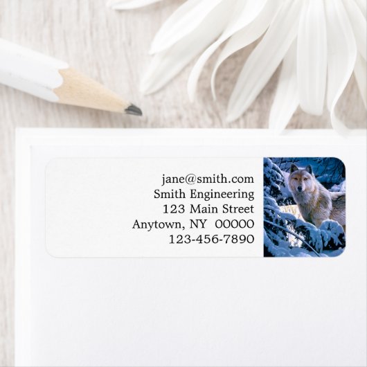 Wolf in het winterbosschilderij etiket (Insitu)