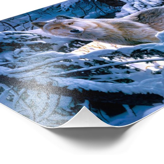 Wolf in het winterbosschilderij foto afdruk (Hoek)