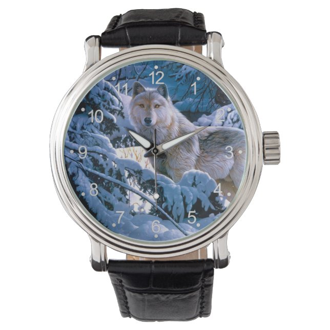 Wolf in het winterbosschilderij horloge (Voorkant)