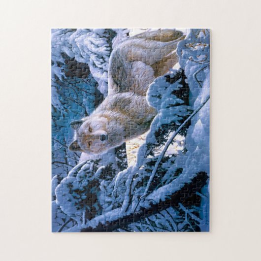 Wolf in het winterbosschilderij legpuzzel (Verticaal)