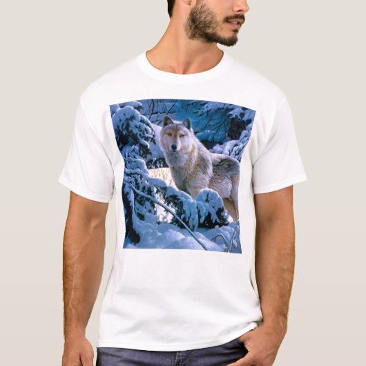 Wolf in het winterbosschilderij t-shirt (Voorkant)