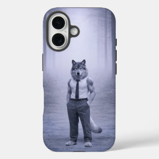 Wolf in Minimal Formal Attire – Silent Forest Port iPhone 16 Hoesje