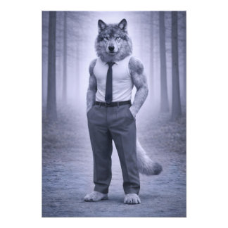 Wolf in Minimal Formal Attire – Silent Forest Port Foto Afdruk