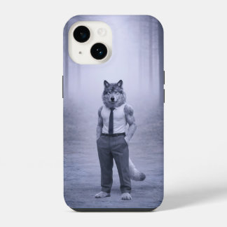 Wolf in minimale formele kleding – Stille bosport iPhone 14 Hoesje