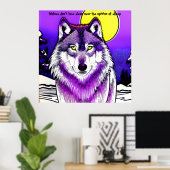 Wolf in moonlight. Aristoteles citaat. Bewerkbaar. Poster (Thuiskantoor)