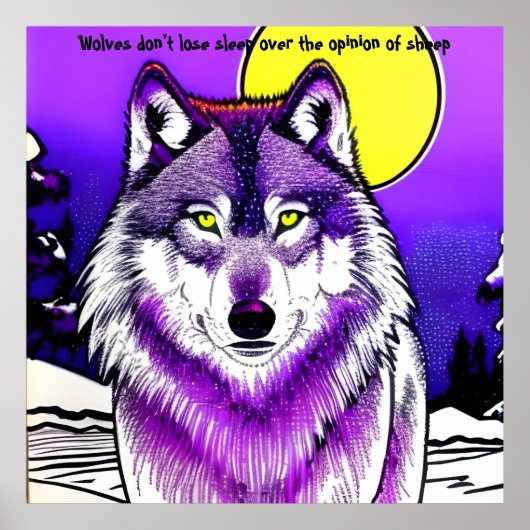 Wolf in moonlight. Aristoteles citaat. Bewerkbaar. Poster (Voorkant)