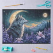 Wolf in Moonlight - paarse bloemen reflectie Tissuepapier (Craft)