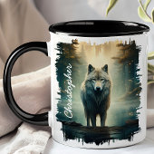 Wolf in nevelig bos mok