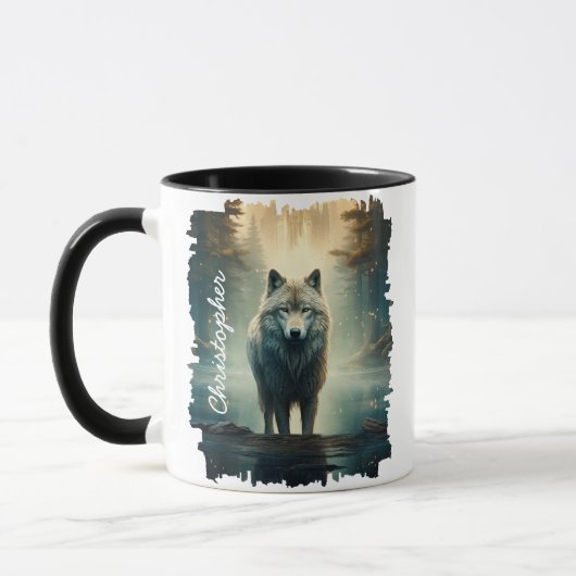 Wolf in nevelig bos mok (Links)