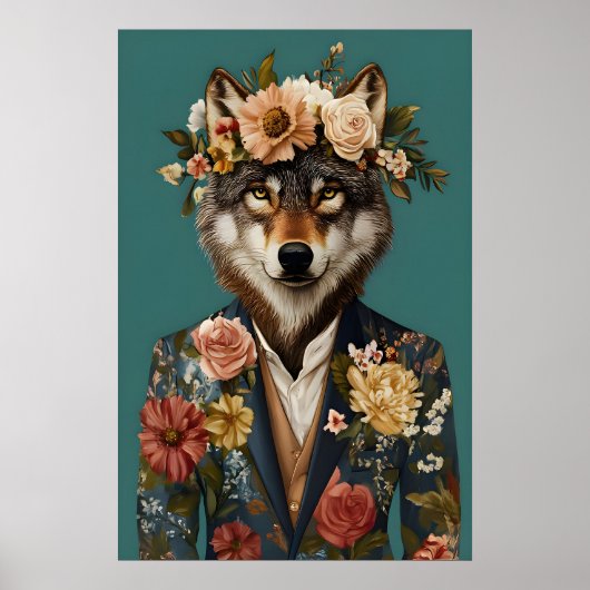 Wolf in pak Poster, Wolf Portret, Wolf Olie Poster (Voorkant)