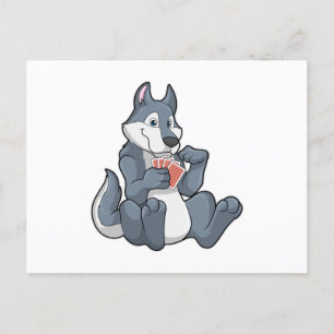 Wolf in Poker met Poker-kaarten Briefkaart