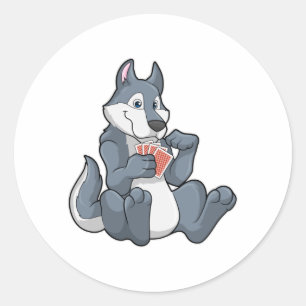 Wolf in Poker met Poker-kaarten Ronde Sticker