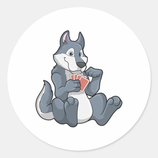 Wolf in Poker met Poker-kaarten Ronde Sticker (Voorkant)