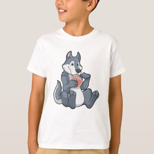 Wolf in Poker met Poker-kaarten T-shirt (Voorkant)