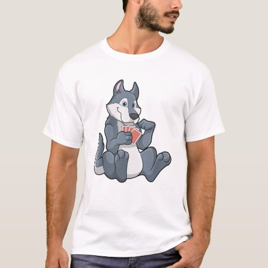Wolf in Poker met Poker-kaarten T-shirt (Voorkant)