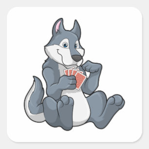 Wolf in Poker met Poker-kaarten Vierkante Sticker