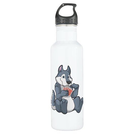 Wolf in Poker met Poker-kaarten Waterfles (Voorkant)