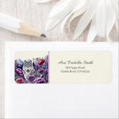 Wolf in Poppy Field Folk Art Retouradres Etiket (Insitu)