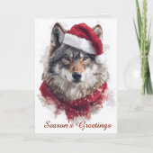 Wolf in Santa Hat Kerst Kaart (Voorkant)