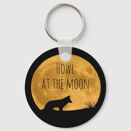 Wolf in silhouet tegen heldere maan sleutelhanger (Voorkant)