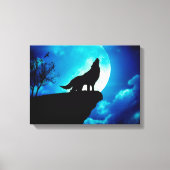 Wolf in silhouette die naar de volle maan kijkt canvas afdruk (Voorkant)