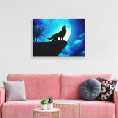 Wolf in silhouette die naar de volle maan kijkt canvas afdruk (Insitu (Woonkamer))