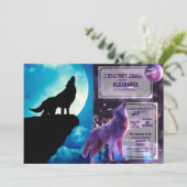 Wolf in silhouette die naar de volle maan kijkt kaart (Staand voorkant)