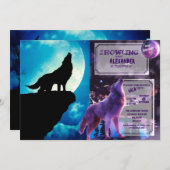 Wolf in silhouette die naar de volle maan kijkt kaart (Voorkant / Achterkant)