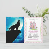 Wolf in silhouette die naar de volle maan kijkt kaart (Staand voorkant)