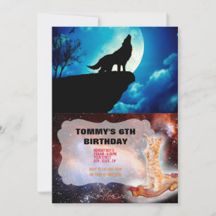 Wolf in silhouette die naar de volle maan kijkt kaart