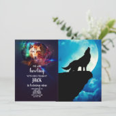 Wolf in silhouette die naar de volle maan kijkt kaart (Staand voorkant)