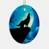 Wolf in silhouette die naar de volle maan kijkt keramisch ornament (Rechts)